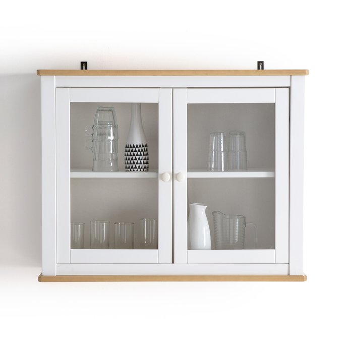Alvina Scandi Style Solid Pine Kitchen Display Cabinet White La