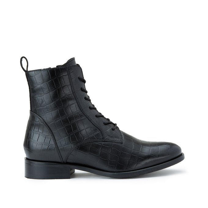 Mock croc leather ankle boots black La 
