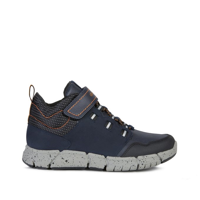 boys navy leather trainers
