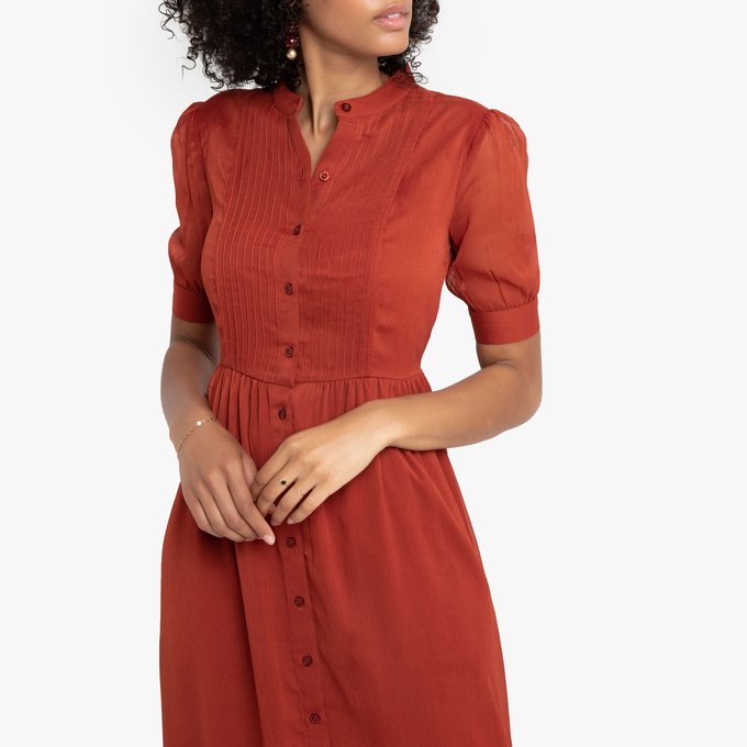 red button through dress