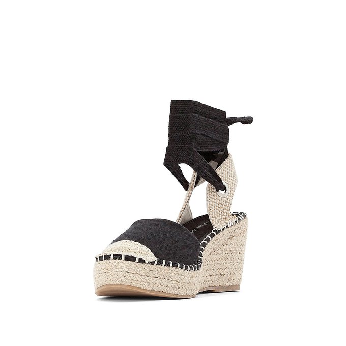wide fit black espadrille wedges