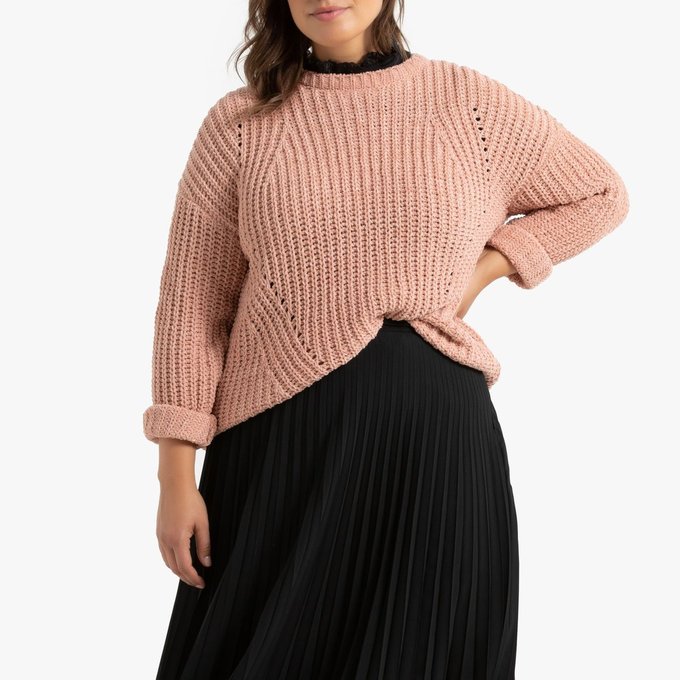 Pull col rond en grosse maille chenille rose La Redoute Pull noir grosse maille | La Redoute