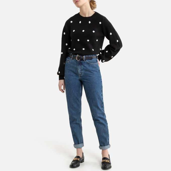 Polka Dot Print Jumper Sweater With Puff Sleeves Black Vero Moda La Redoute