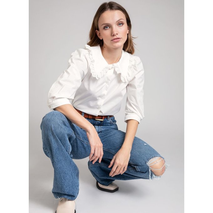 Blouse Unie Col Claudine Artus Blanc Ange La Redoute
