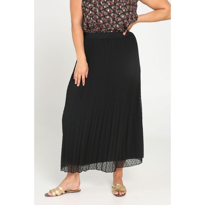 Jupe longue plissée voile plumetis taille élastiquée noir Paprika | La  Redoute