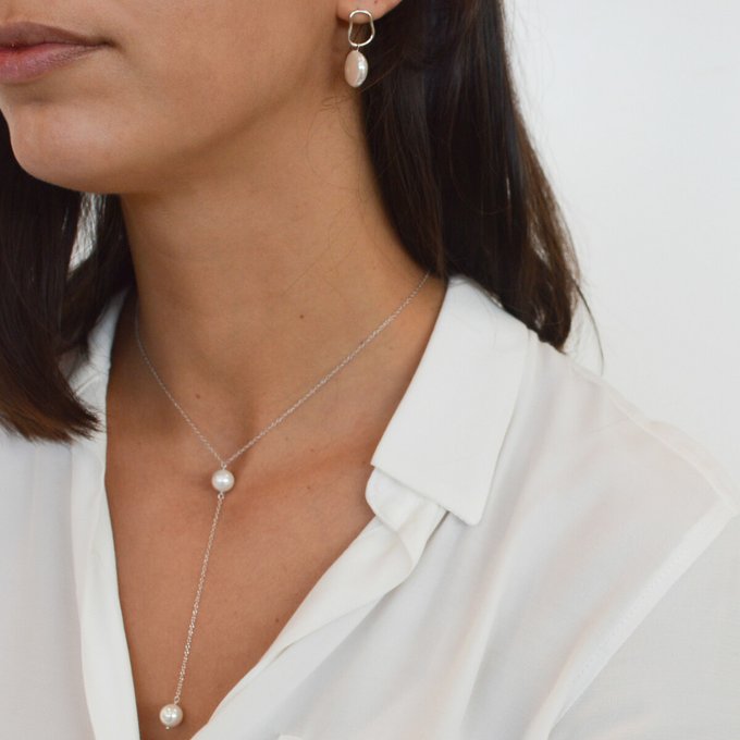 Conjunto colar e brincos Pérolas, em prata