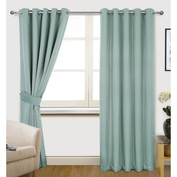 Anya Metallic Geometric Jacquard Lined Ring Top Curtains Duck