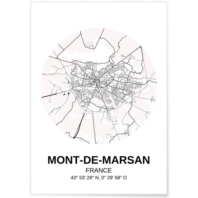 Affiche Carte Mont De Marsan Blanc L Afficherie La Redoute