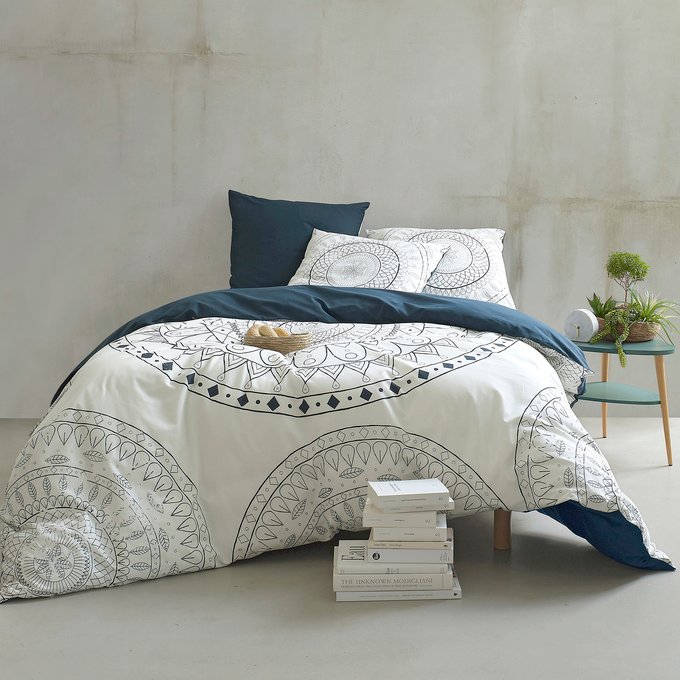 Anisheka Rosette Print Cotton Pillowcase Blue White La Redoute