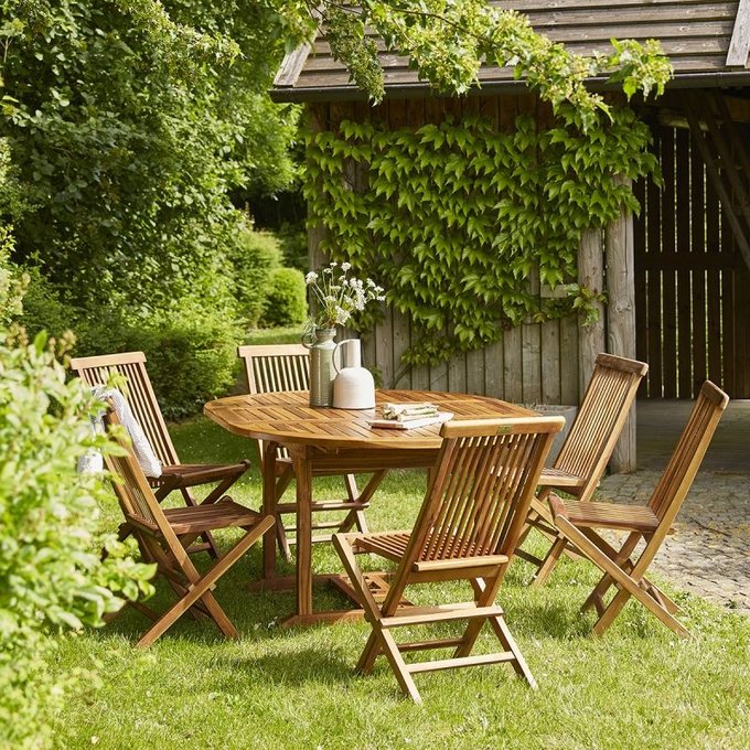 Salon De Jardin En Teck Huile 6 A 8 Places Marron Bois Dessus Bois