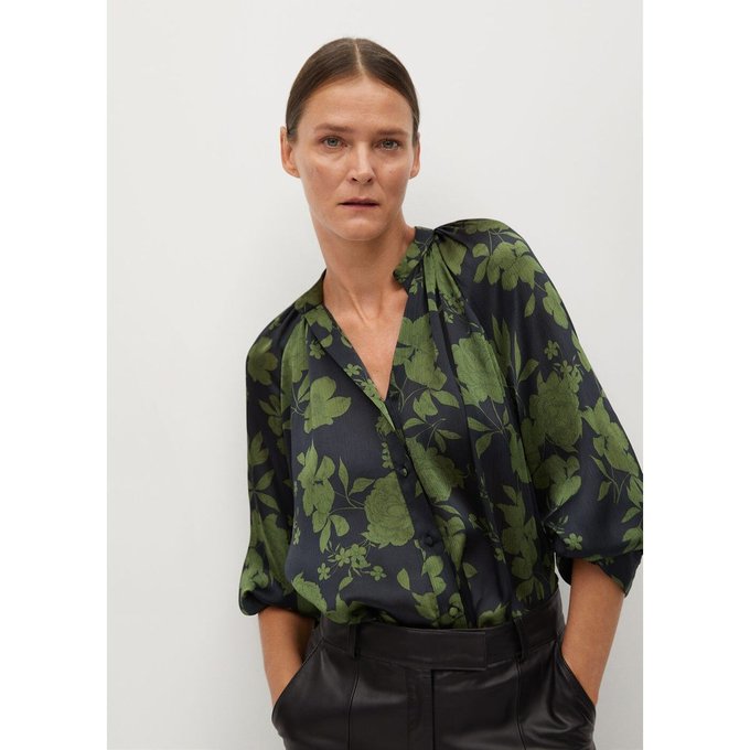 Blouse A Fleurs Kaki Mango La Redoute