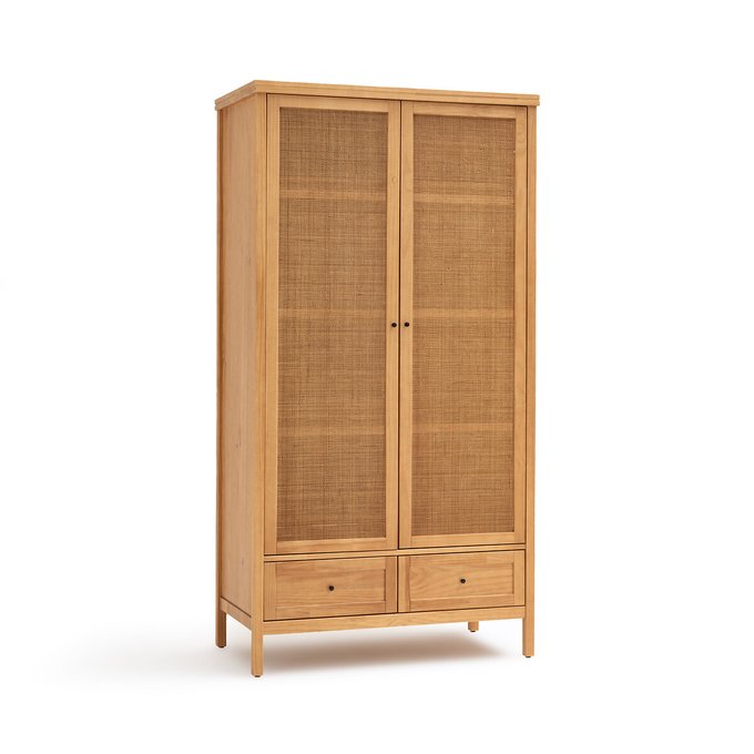 Gabin solid pine & rattan 2-door wardrobe , natural, La Redoute ...