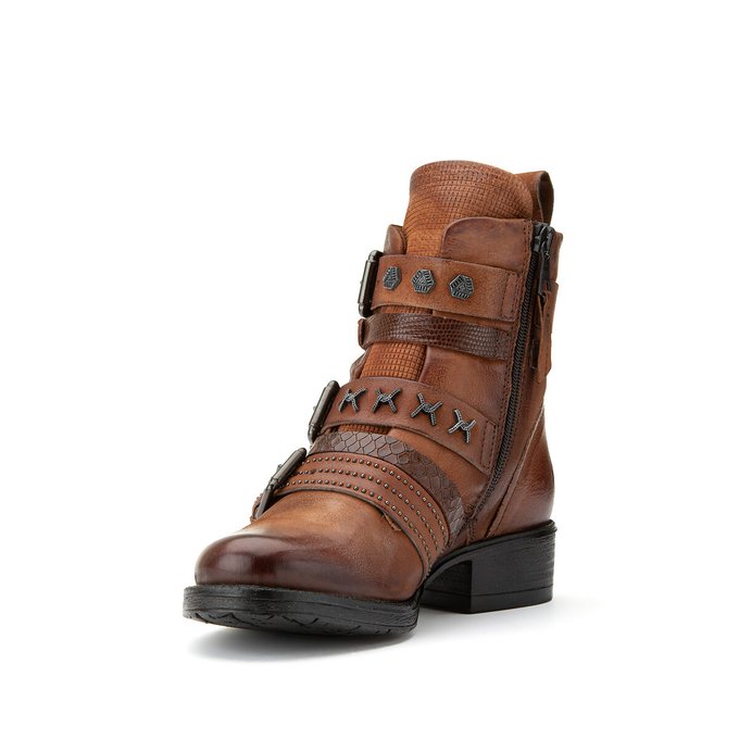 Leather flat ankle boots , cognac, Mjus 