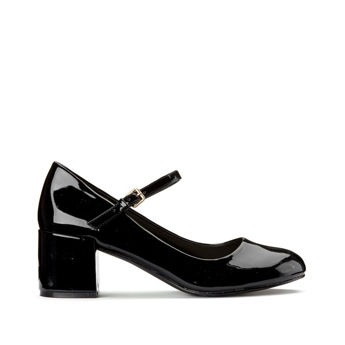 Wide Fit Patent Mary Janes with Block Heel
