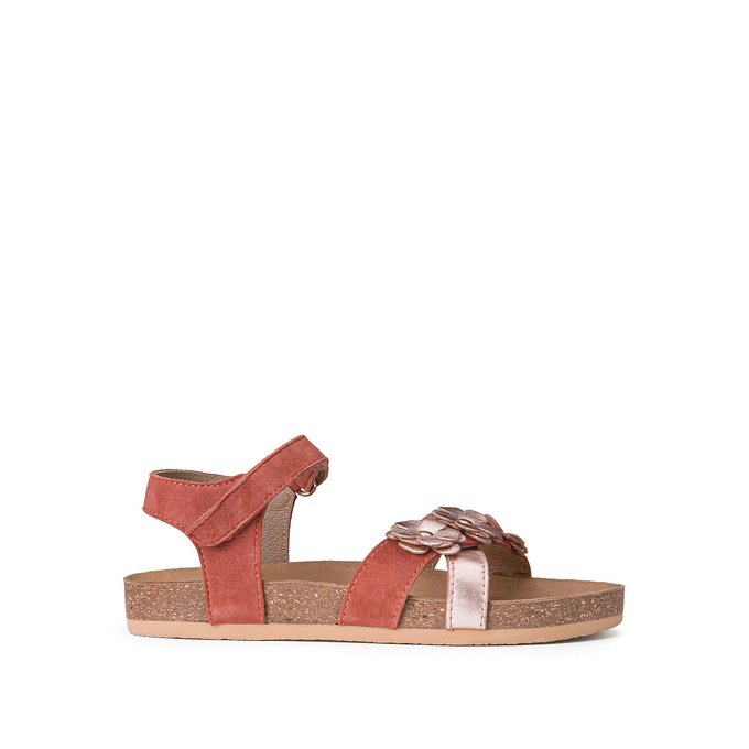 Kids Leather Sandals with Floral Details and Touch 'n' Close Fastening