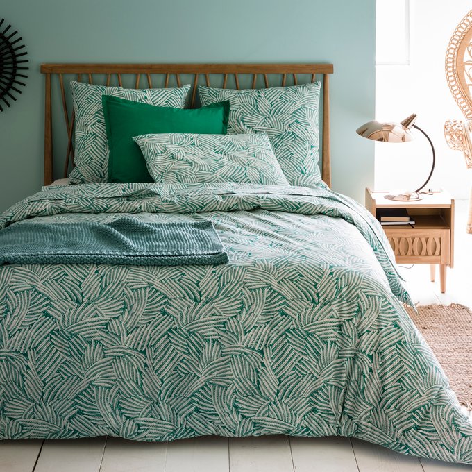 Ycata Leaf Print Cotton Duvet Cover White Green La Redoute Interieurs La Redoute