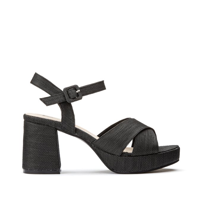 black strappy block heels