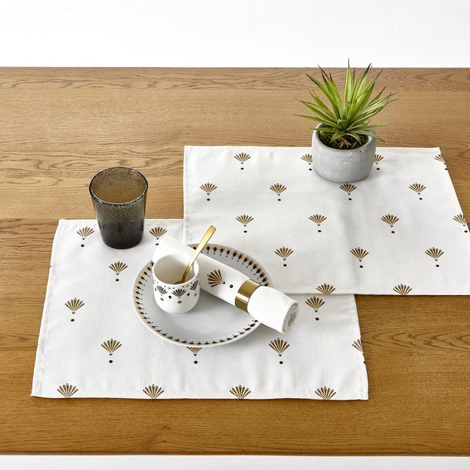 Lot de 2 sets de table éventail blanc imprimé La Redoute Sets de Table en Bois (x2) Achat Set de Table Original