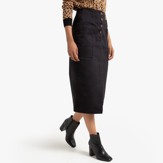 Jupe droite longue en pur coton noir La Redoute Collections Jupe droite longue en pur coton noir La Redoute Collections