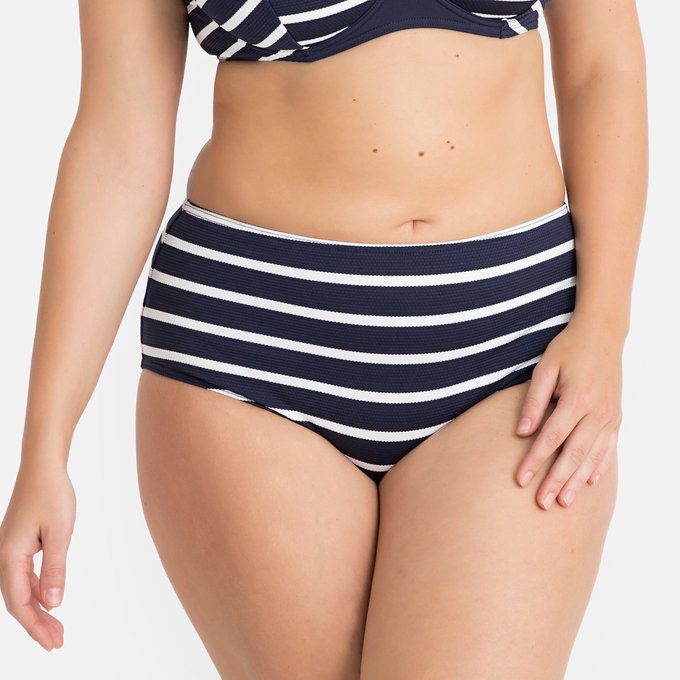 Tummy Toning Bikini Bottoms Blue Striped White La Redoute Collections Plus La Redoute