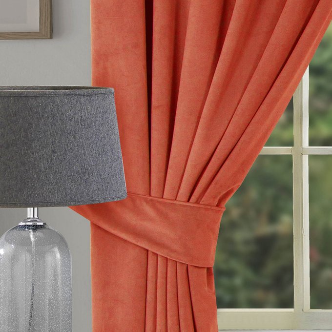 Montreal Velvet Curtain Tie Backs Pair Terracotta Terracotta