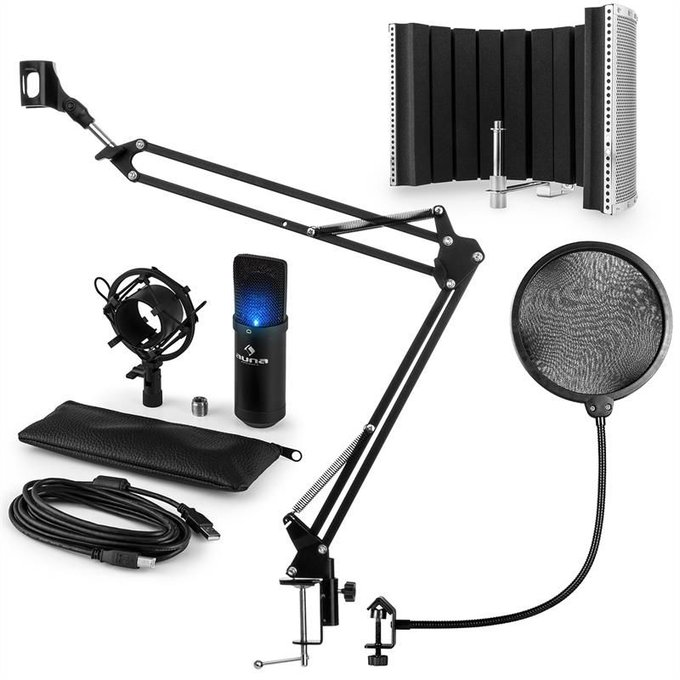 Auna Mic 900b Led Usb Kit Micro V5 A Condensateur Filtre Anti Pop Et Bruit Noir Electronic Star La Redoute