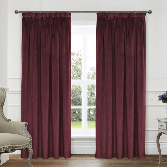 Montreal Velvet Lined Pencil Pleat Curtains Wine Burgundy