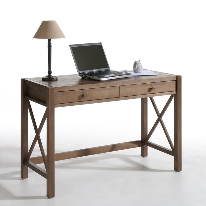 Derry Teak Effect Solid Pine Console Desk