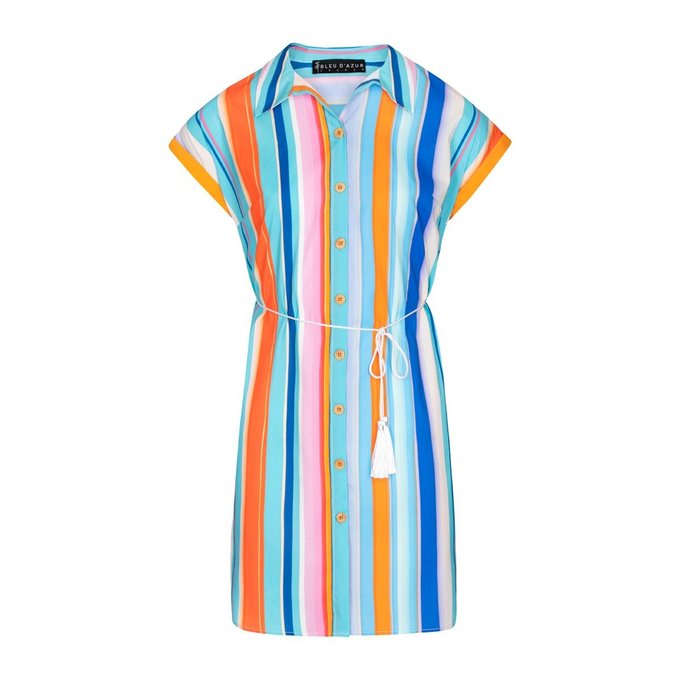 Robe Blouse Rayures Verticales Ceinture Pompon Calgary Multicolore Bleu D Azur La Redoute