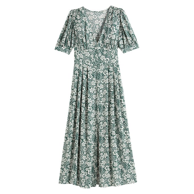 Vestido comprido, estampado flores