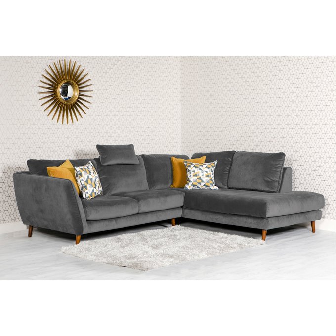 5 Seater Velvet Corner Sofa With Chaise Lounge Right Facing