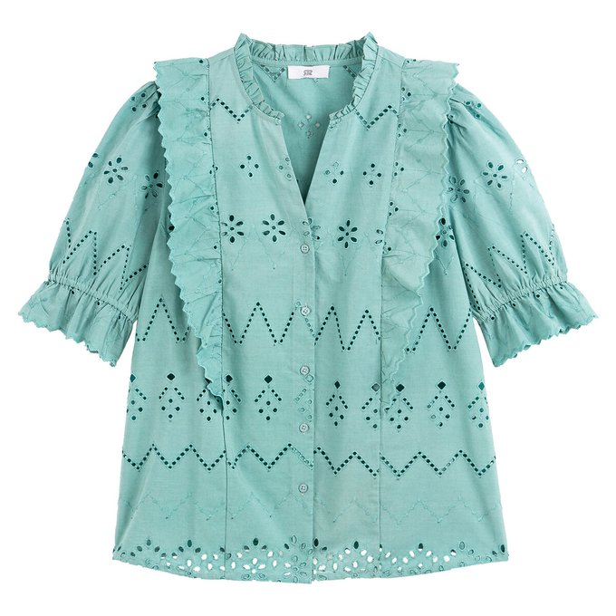 Blusa de mangas curtas, bordado inglês