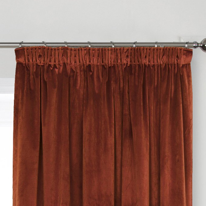 Montreal Velvet Lined Pencil Pleat Curtains Terracotta