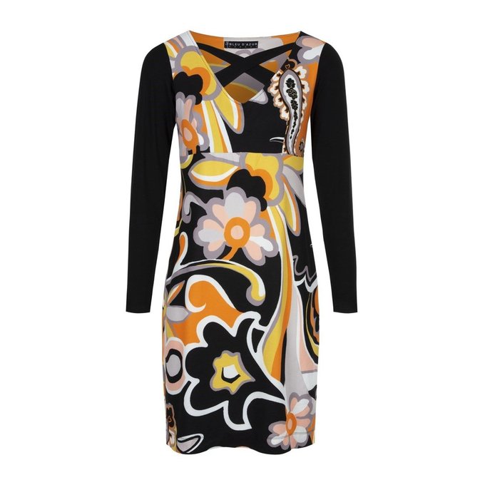 Robe Droite Motif Retro Exclusif Orange Hiver Femme Palma