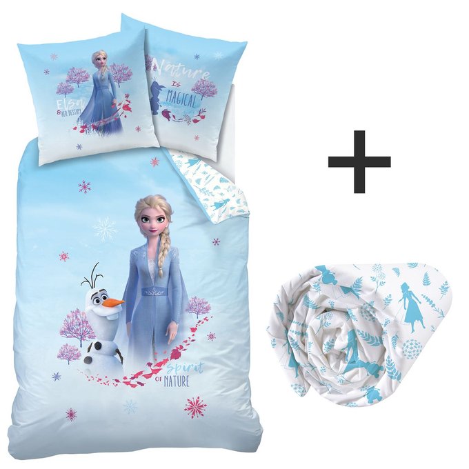 Housse De Couette Taie D Oreiller Drap Housse 100 Coton Elsa Et Olaf Bleu La Reine Des Neiges La Redoute