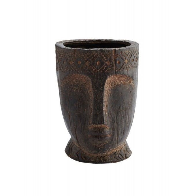 Cache Pot Ethnique Sculpture Visage Fibre De Terre Marron Madam Stoltz La Redoute