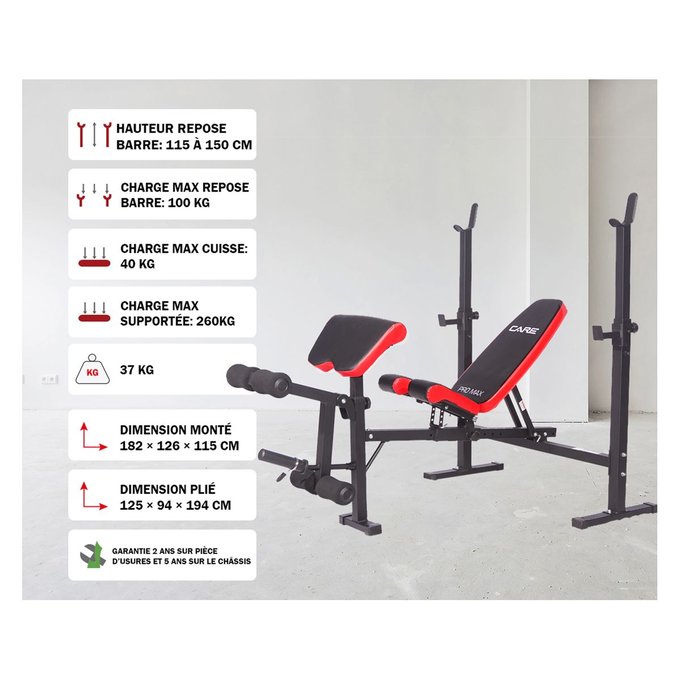 Banc De Musculation Pro Max Multicolore Care Fitness La Redoute