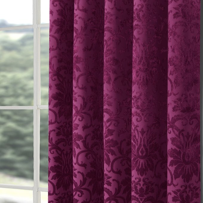 Denton Damask Blockout Eyelet Curtains Wine Plum Home