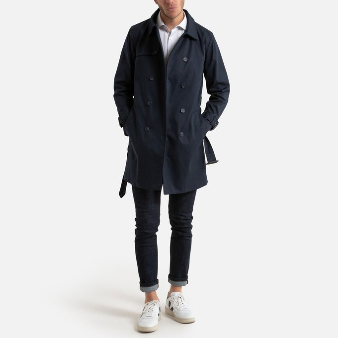 navy trench coat with hood