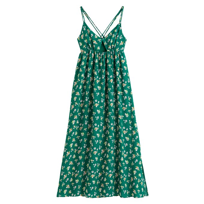 Vestido comprido de alças finas, estampado