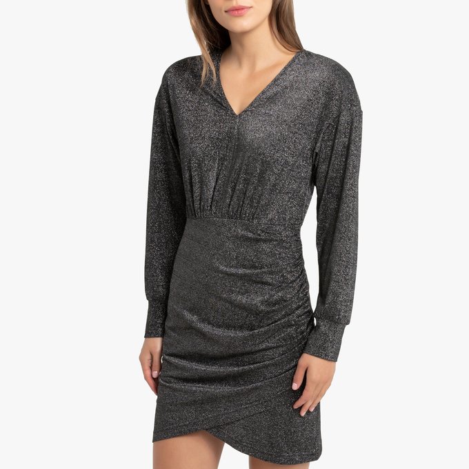 Buy > long sleeve short grey dress > in stock