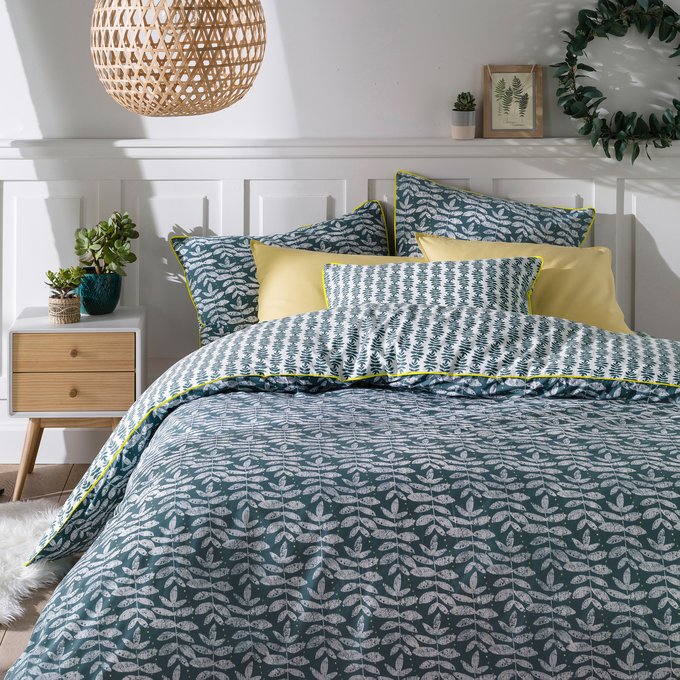 Cyrelle Printed Duvet Cover In Washed Cotton Green White Print