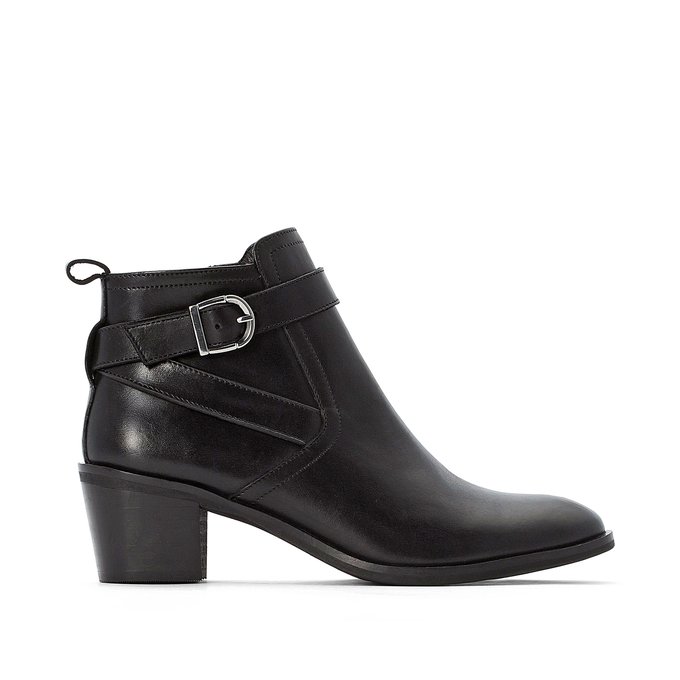 Leather ankle boots with block heel and 