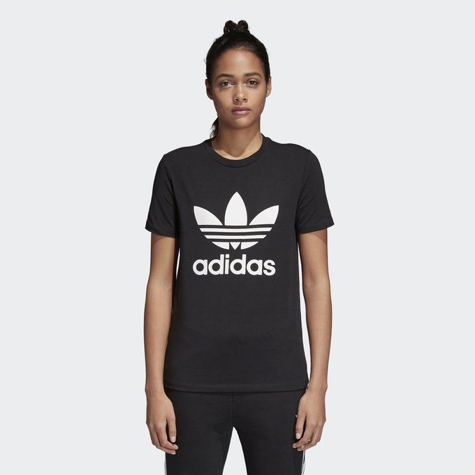 Adidas Originals Trifoglio Da Donna T-shirt a manica corta-Nero Bianco Tutte le Taglie