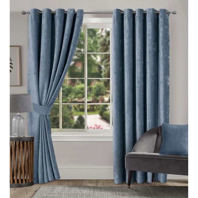 Luxury Chenille Lined Eyelet Curtains Duck Egg Blue Home