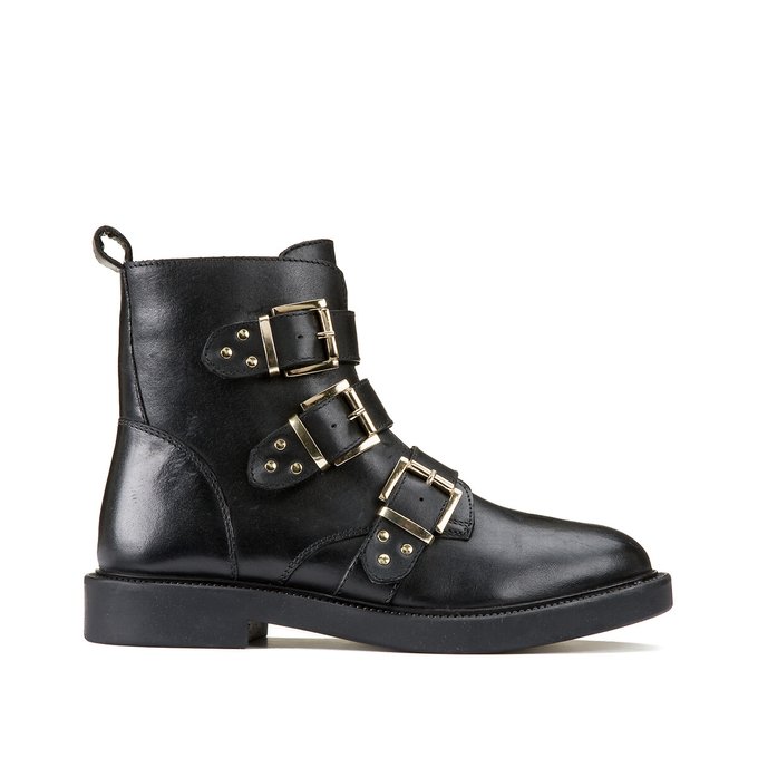 Leather Ankle Boots with Studded Straps