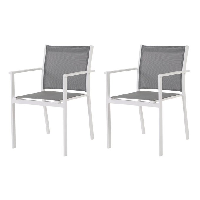 Lot De 2 Fauteuils Bale Gris En Textilène Gris Et Blanc