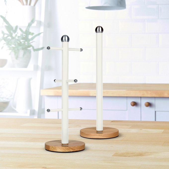Mug Tree and Towel Pole White Swan 2 Piece Nordic Kitchen Accessories Set 