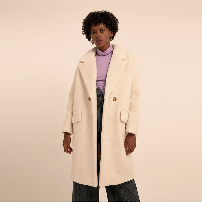 Manteau long avec coupe boyfriend safina ecru Frnch | La Redoute Manteau ample femme | La Redoute