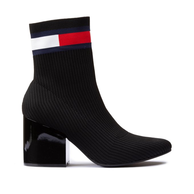 Flag sock ankle boots with block heel 